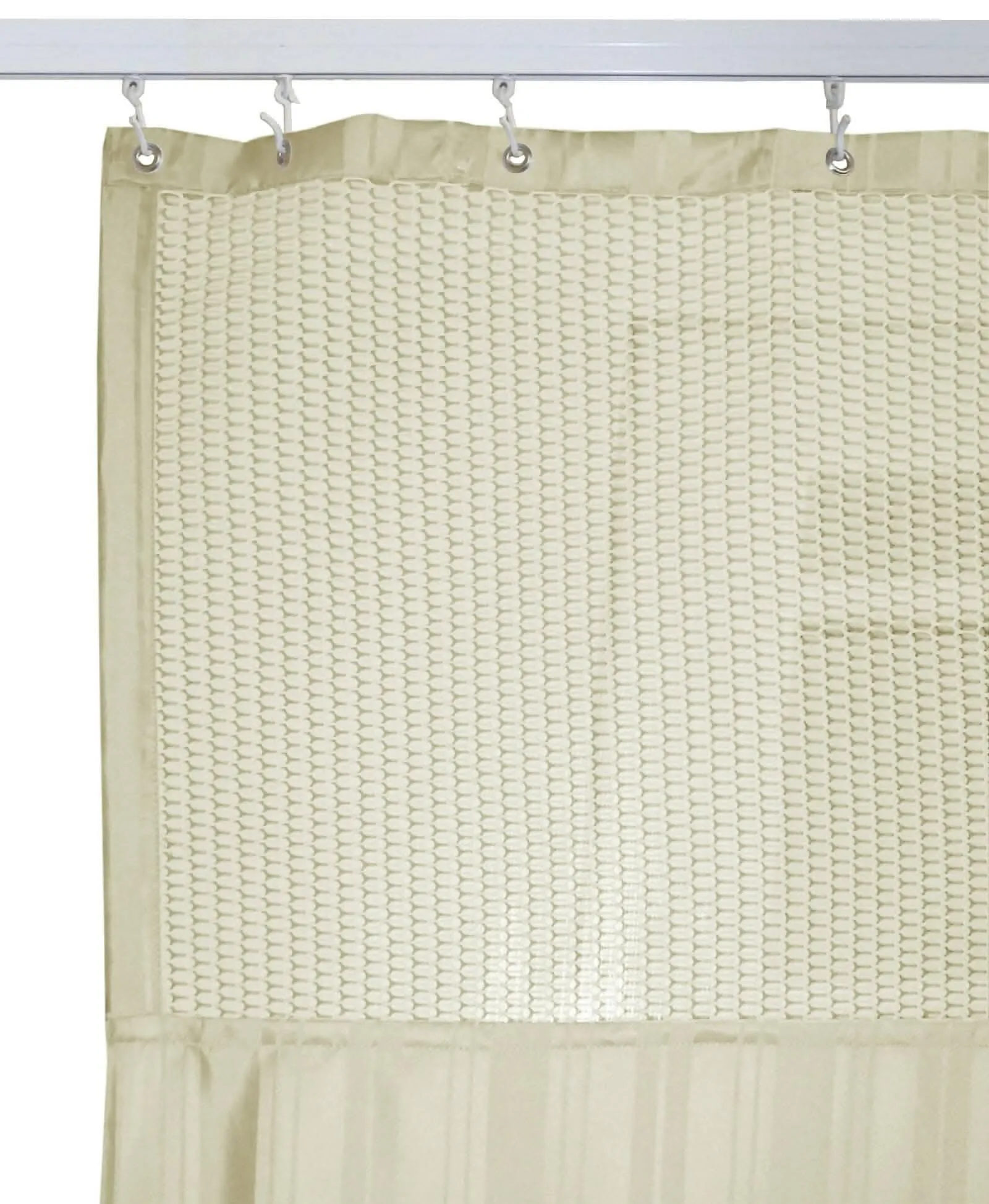 "Lushomes Hospital and Clinic Partition Curtains: 18x7 FT Channel Design with Net Fabric, 100% Polyester - Cream Stripes"
