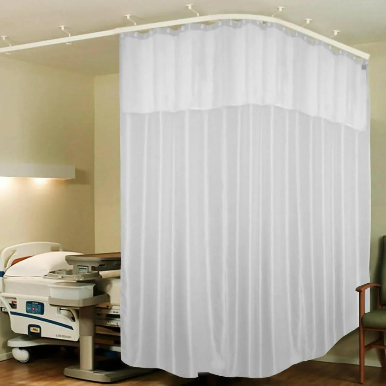 "Premium Hospital Partition Curtains: 12x7 FT Clinic Curtains with Net Fabric, Rustproof Metal Eyelets & Hooks - White Zig Zag Design"