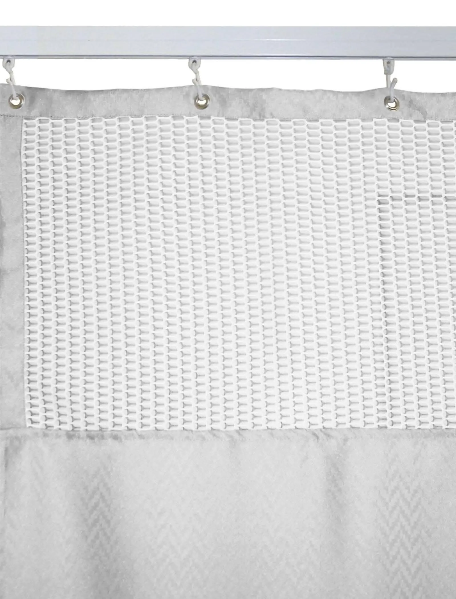 "Premium Hospital Partition Curtains: 12x7 FT Clinic Curtains with Net Fabric, Rustproof Metal Eyelets & Hooks - White Zig Zag Design"