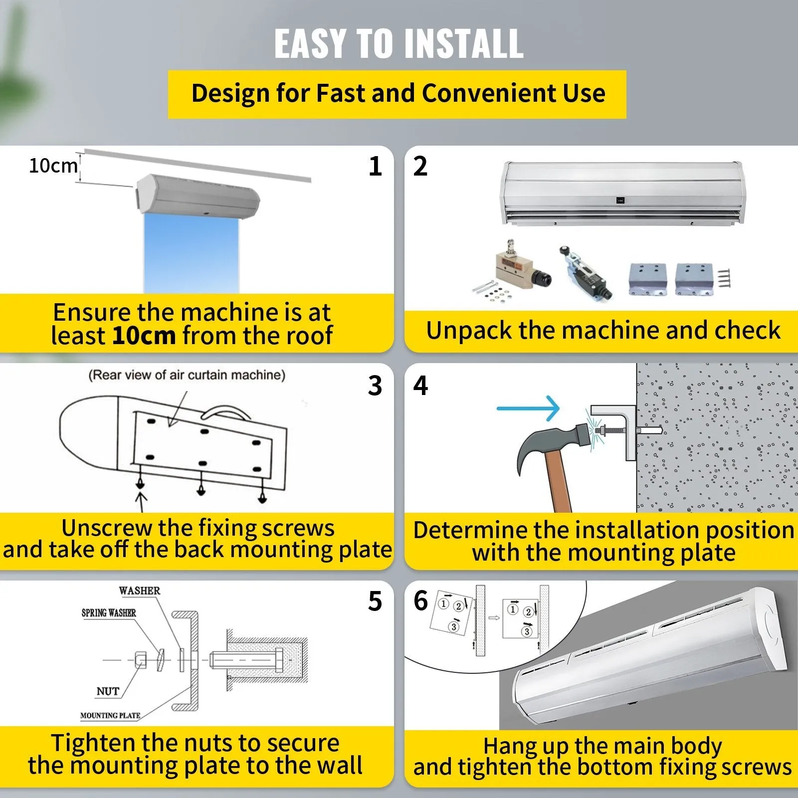 "VEVOR 59" Commercial Indoor Air Curtain: UL & CE Certified, 2 Speeds, 1113 CFM Air Volume, with Easy-Install Micro Switches, 110V Unheated"