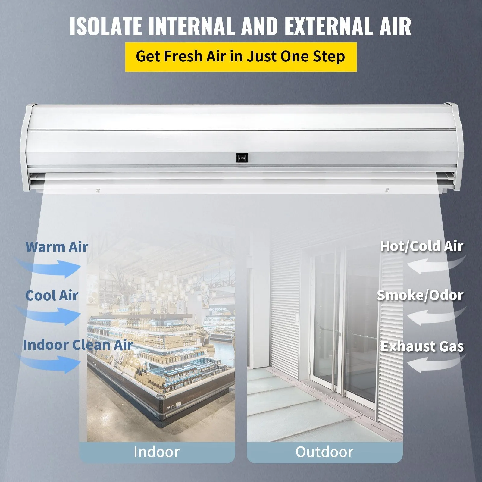 "VEVOR 59" Commercial Indoor Air Curtain: UL & CE Certified, 2 Speeds, 1113 CFM Air Volume, with Easy-Install Micro Switches, 110V Unheated"
