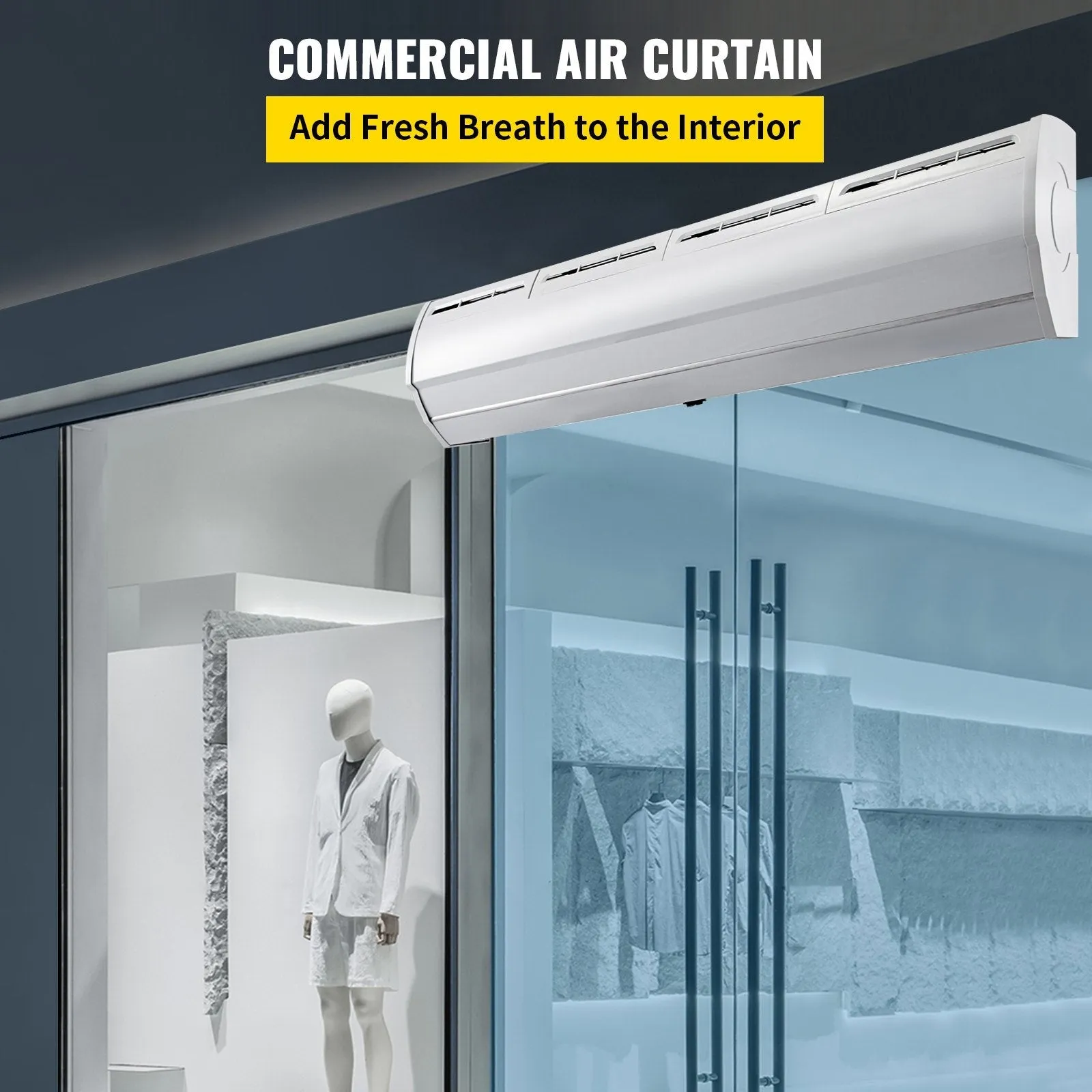 "VEVOR 59" Commercial Indoor Air Curtain: UL & CE Certified, 2 Speeds, 1113 CFM Air Volume, with Easy-Install Micro Switches, 110V Unheated"