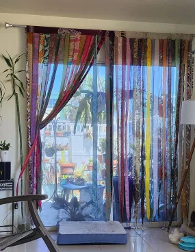 Recycled Silk Sari Boho Curtain Room Divider Multicolor Hippie Hippy Bohemian Decor Interior Blinds