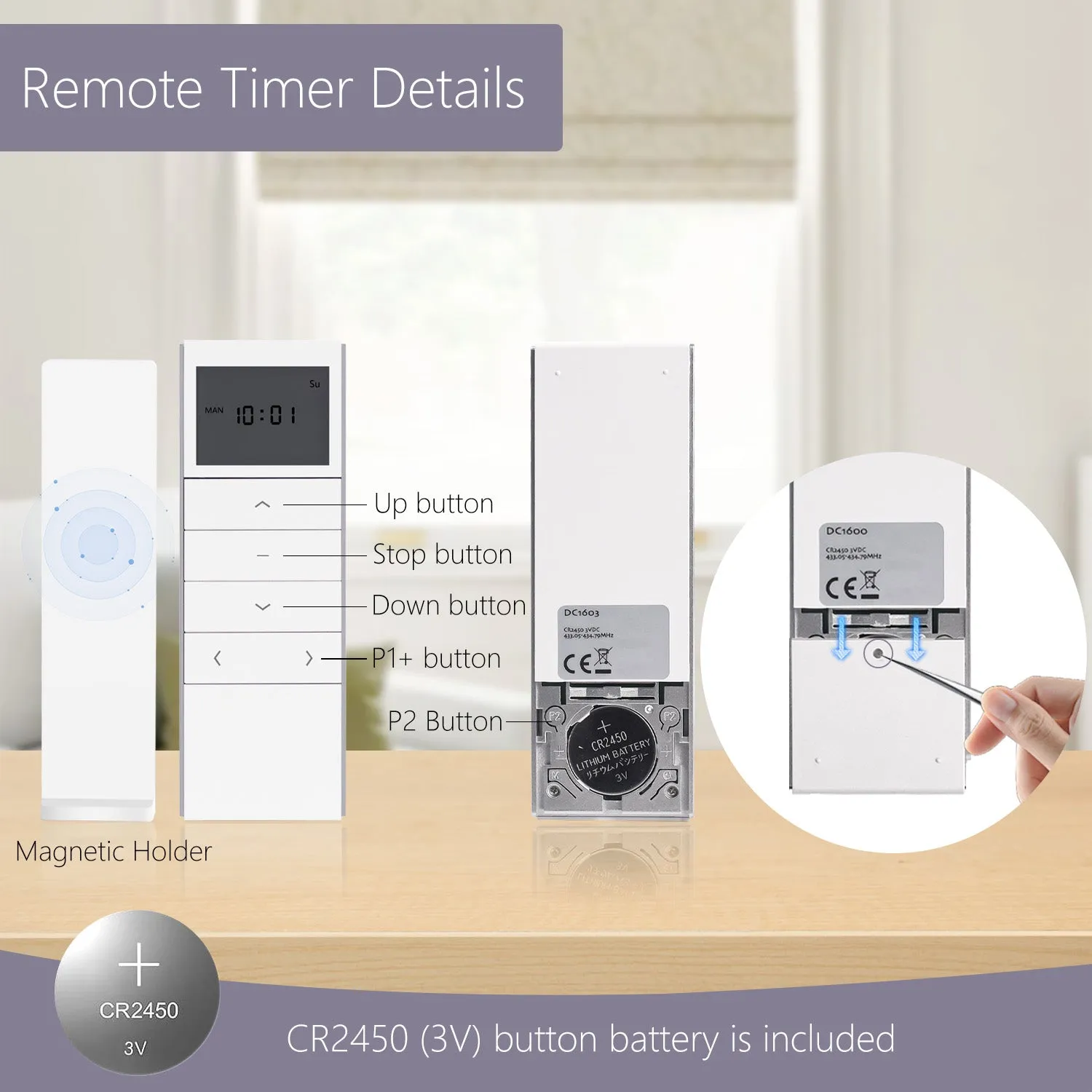 Remote Timer Controller 1 channel #DC1603 for Electric Roller Blinds and Shades
