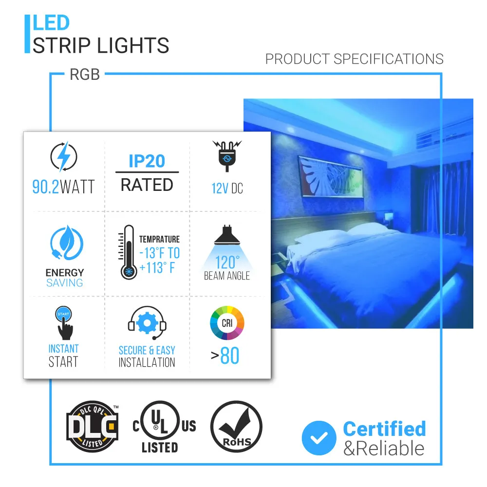 RGBW Flexible LED Tape Light 12V - 366 Lumens/ft - SMD5050 - IP20 Rated