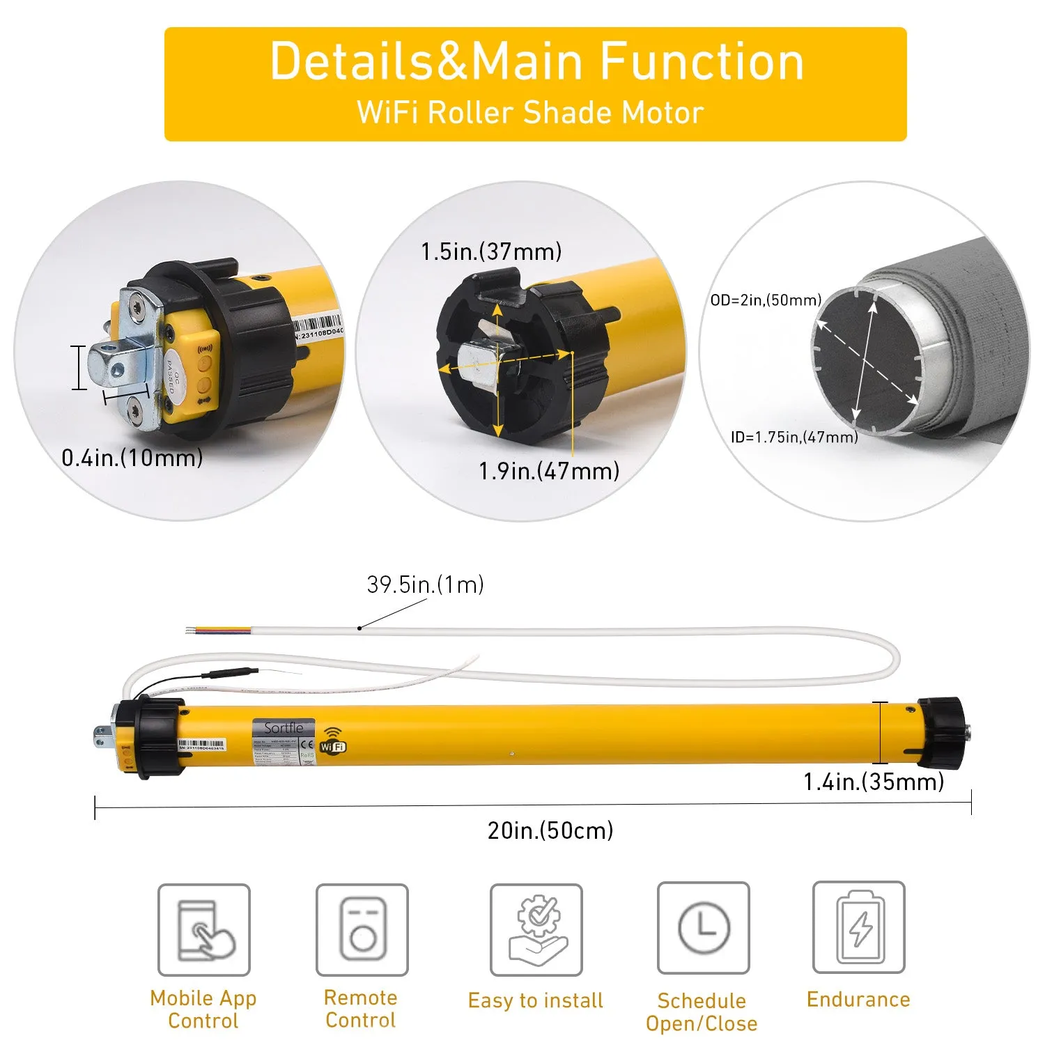 Rollerhouses AM35-6/28-MEL-PW WiFi Awnings Tubular Motor for 1.75-2 Inches (50-63mm) Tubes, AC120V Power Supply