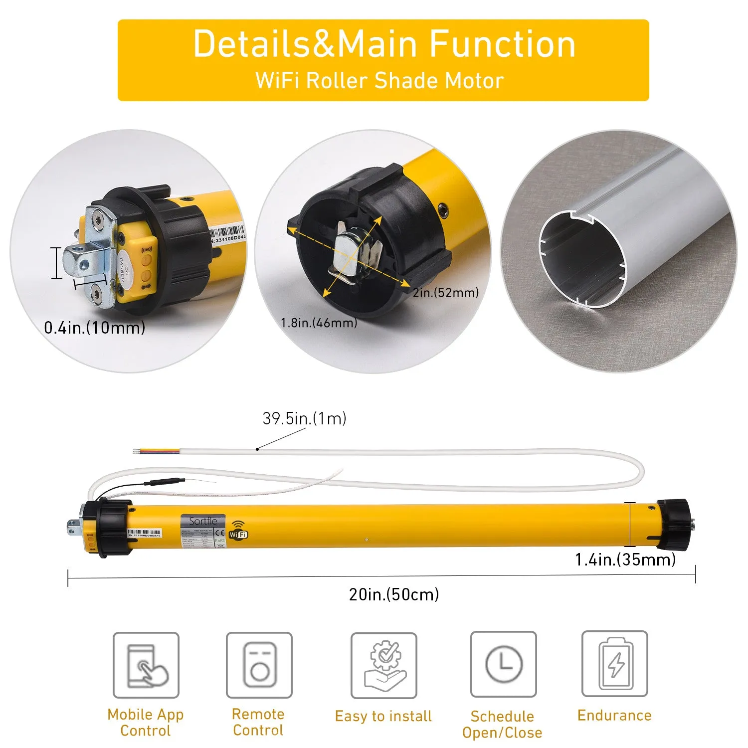 Rollerhouses AM35-6/28-MEL-PW WiFi Awnings Tubular Motor for 1.75-2 Inches (50-63mm) Tubes, AC120V Power Supply