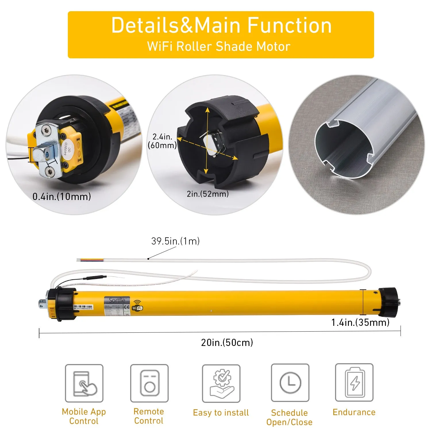 Rollerhouses AM35-6/28-MEL-PW WiFi Awnings Tubular Motor for 1.75-2 Inches (50-63mm) Tubes, AC120V Power Supply