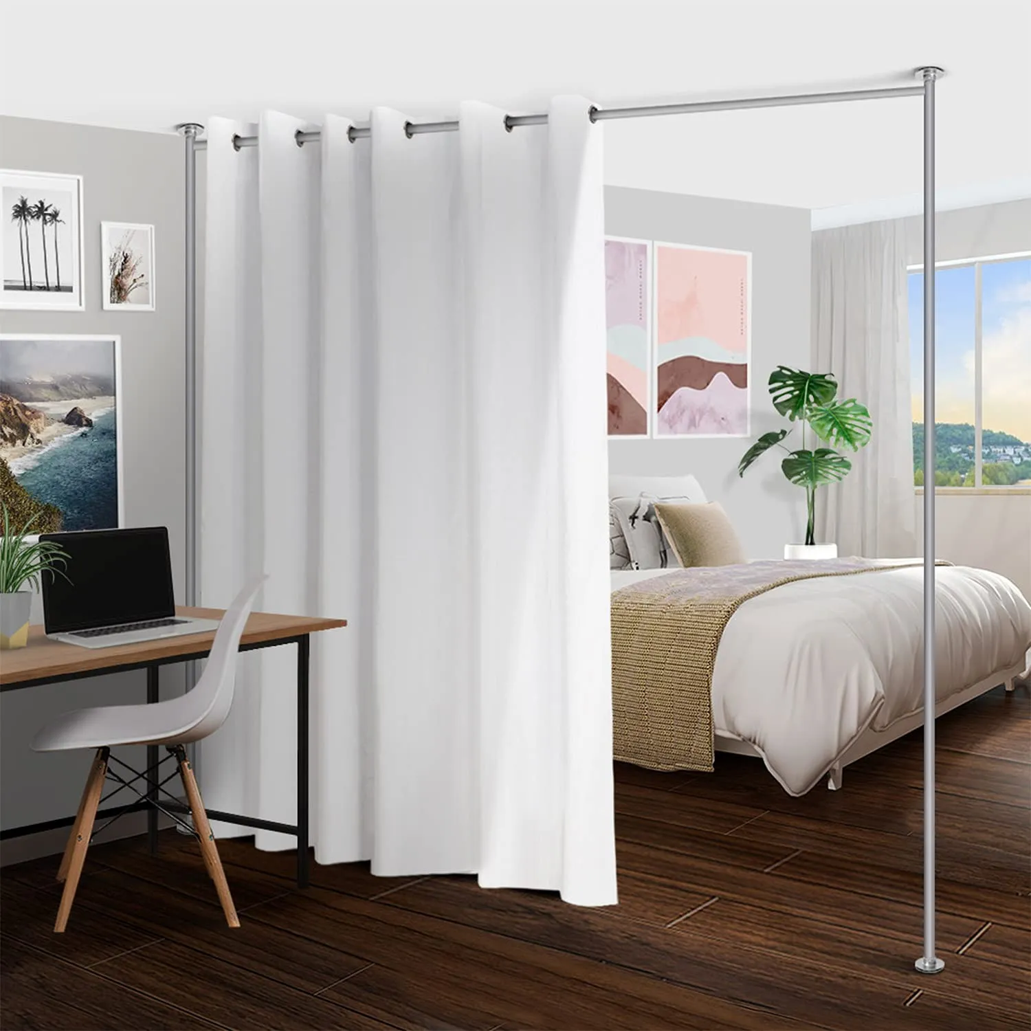 Room/Dividers/Now Zenfinit Curtain Divider Stand - Freestanding Vertical Tension Stand