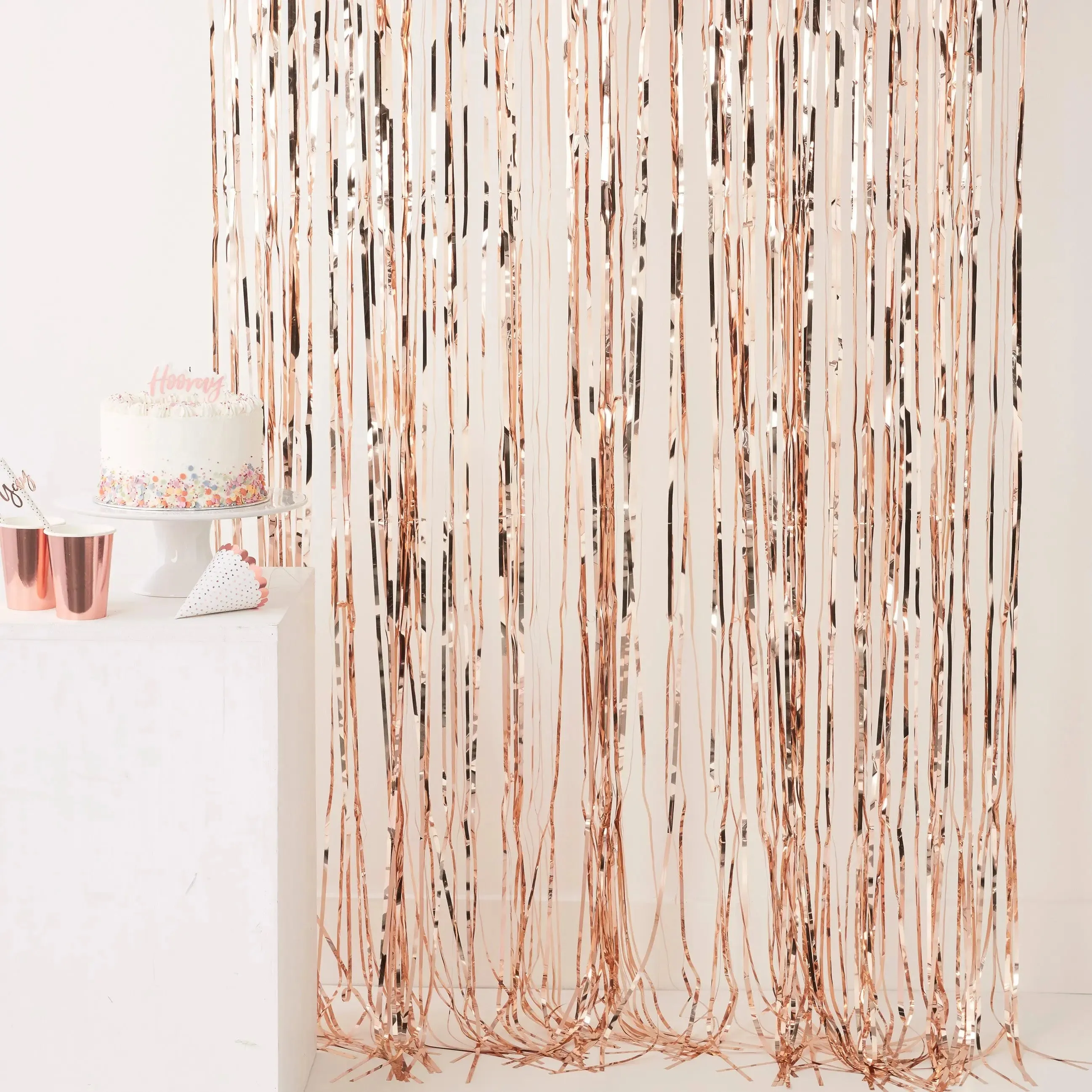 Rose Gold Foil Fringe Curtain Backdrop