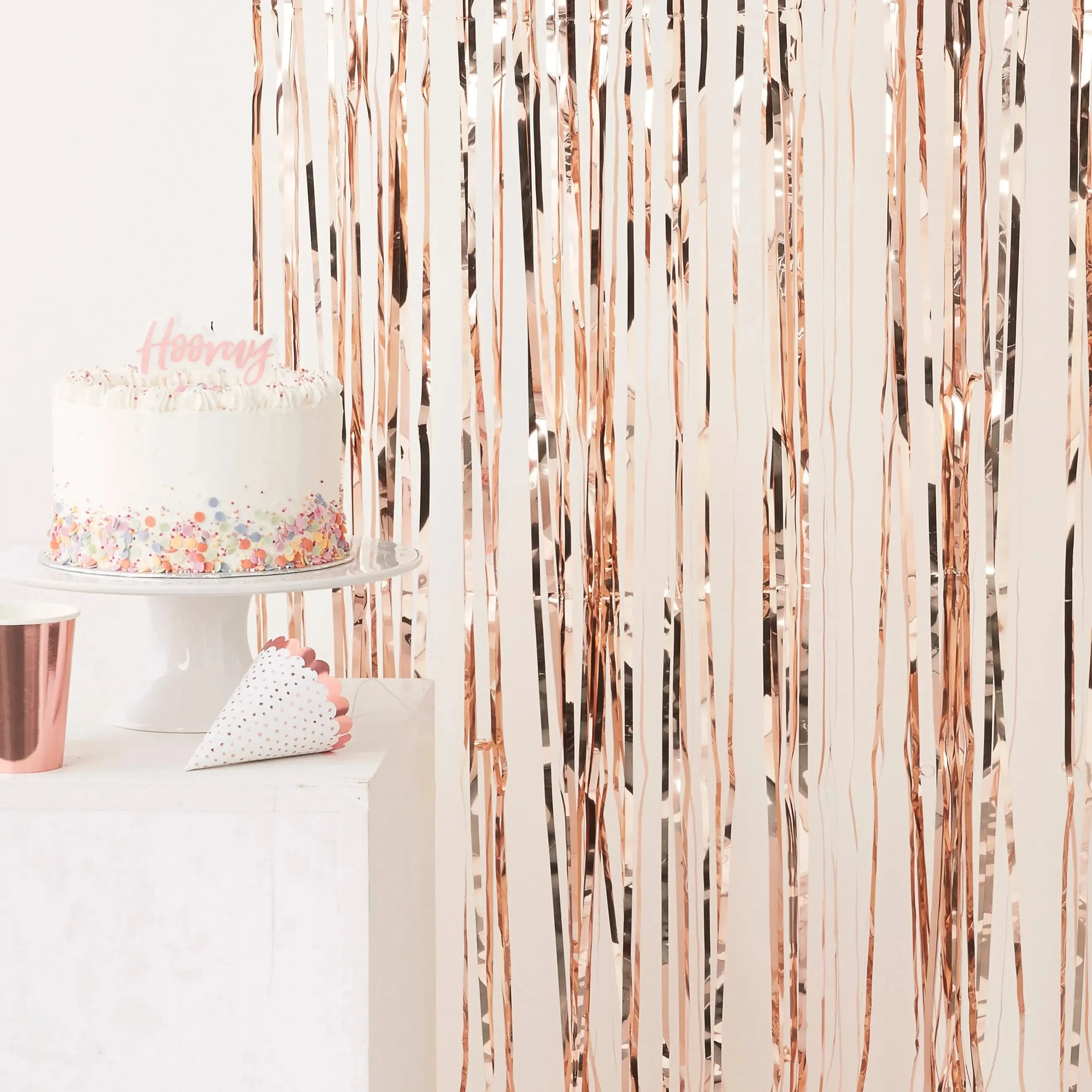 Rose Gold Foil Fringe Curtain Backdrop