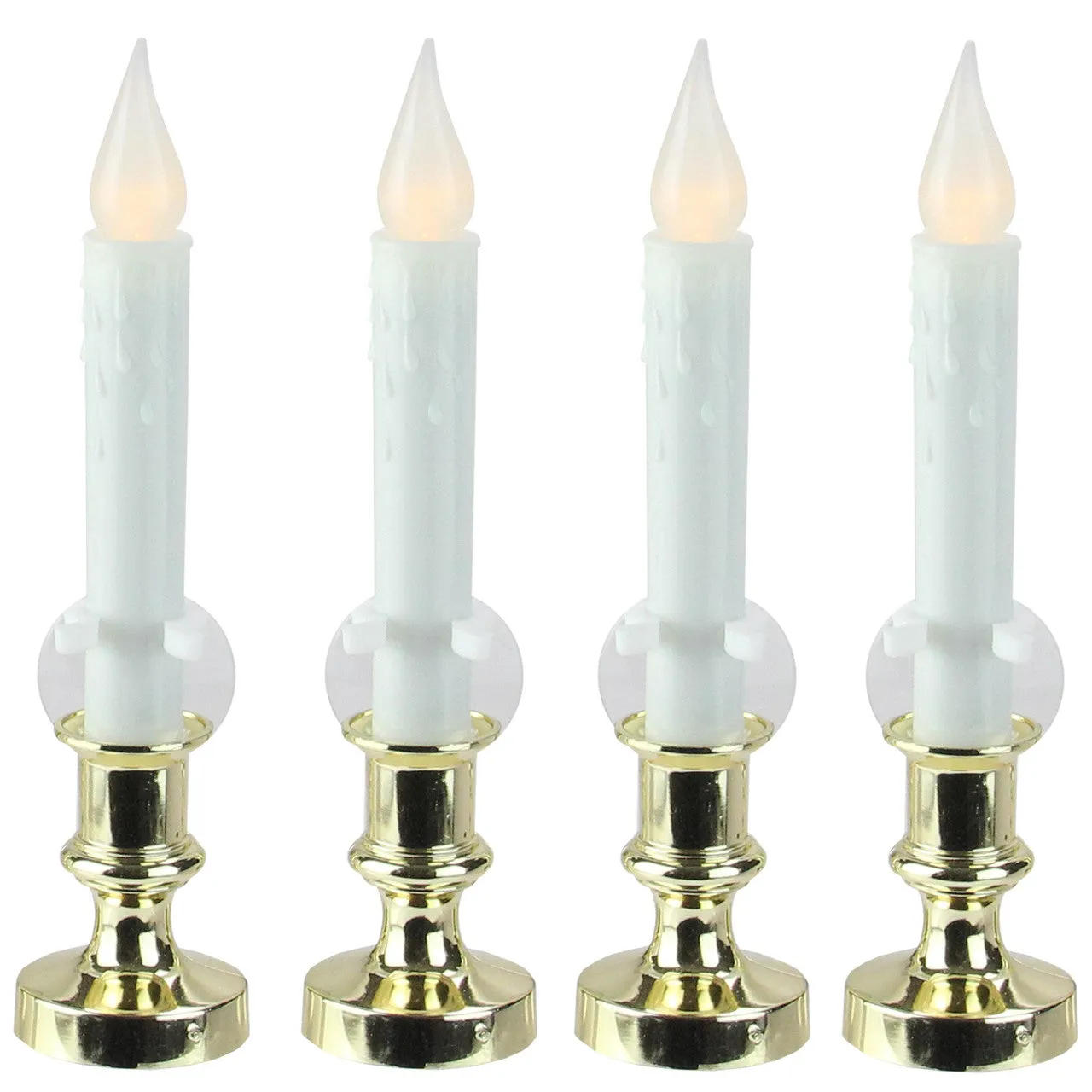 Set of 4 White and Gold LED C5 Flickering Window Christmas Candle Lamp with Timer 8.5"