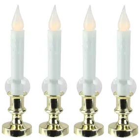 Set of 4 White and Gold LED C5 Flickering Window Christmas Candle Lamp with Timer 8.5"