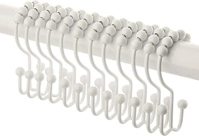 Shower Curtain Rings Hooks - Chrome Finish - Premium 18/8 Stainless Steel - Double Hooks