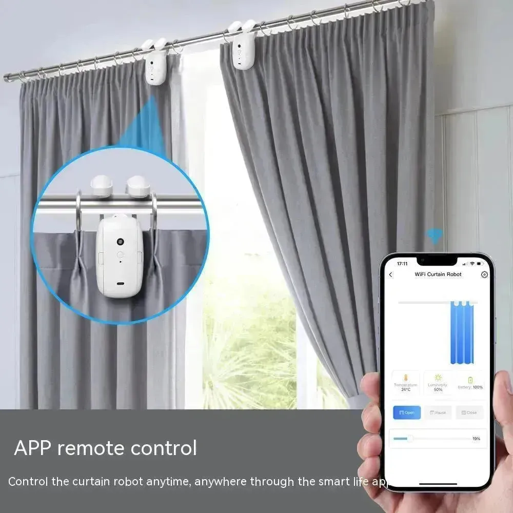 Smart Intelligent Curtain Opener Robot Motor BT Voice Control Switch Electric Curtain Robot APP Control Timer Setup Compatible with Home for Roman Rod