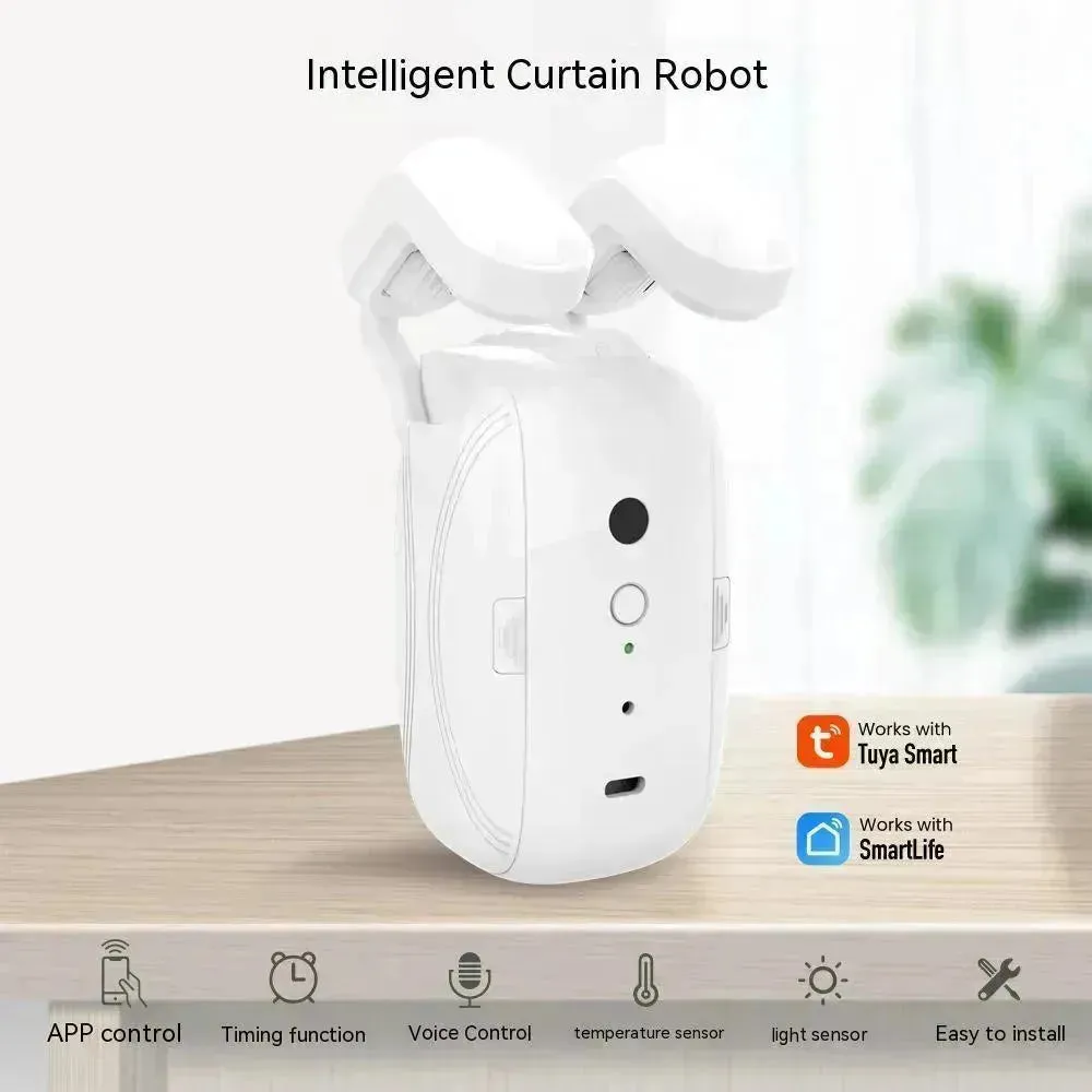 Smart Intelligent Curtain Opener Robot Motor BT Voice Control Switch Electric Curtain Robot APP Control Timer Setup Compatible with Home for Roman Rod