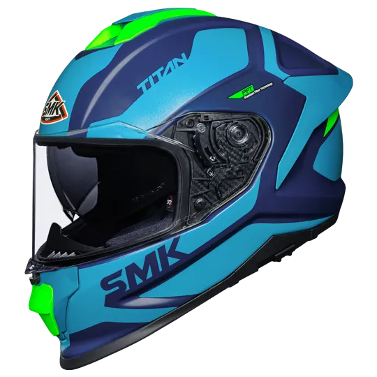 SMK Titan Arok Matt Blue Hi Viz Green (MA558) Helmet