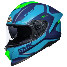 SMK Titan Arok Matt Blue Hi Viz Green (MA558) Helmet