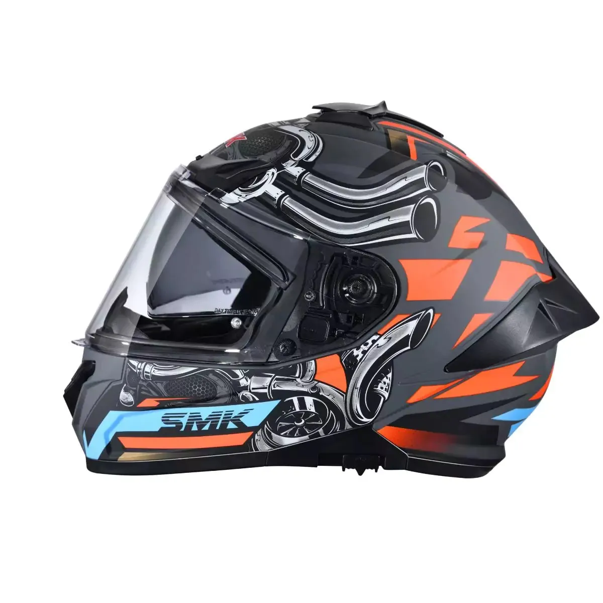 SMK TYPHOON MOTORHEAD GL676 GLOSSY GREY ORANGE Motorbike Helmet  (Orange, Black)