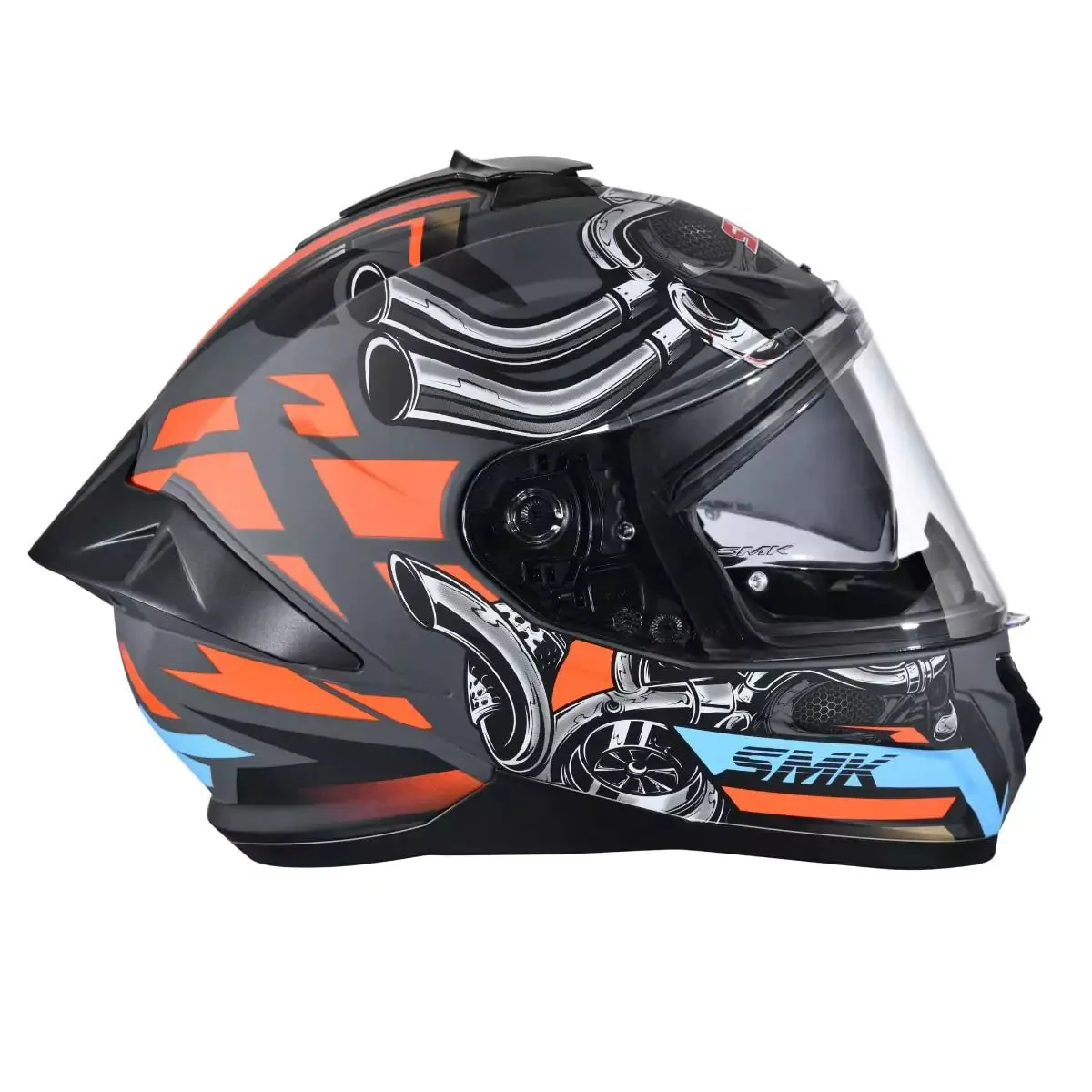 SMK TYPHOON MOTORHEAD GL676 GLOSSY GREY ORANGE Motorbike Helmet  (Orange, Black)