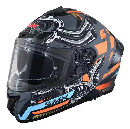 SMK TYPHOON MOTORHEAD GL676 GLOSSY GREY ORANGE Motorbike Helmet  (Orange, Black)