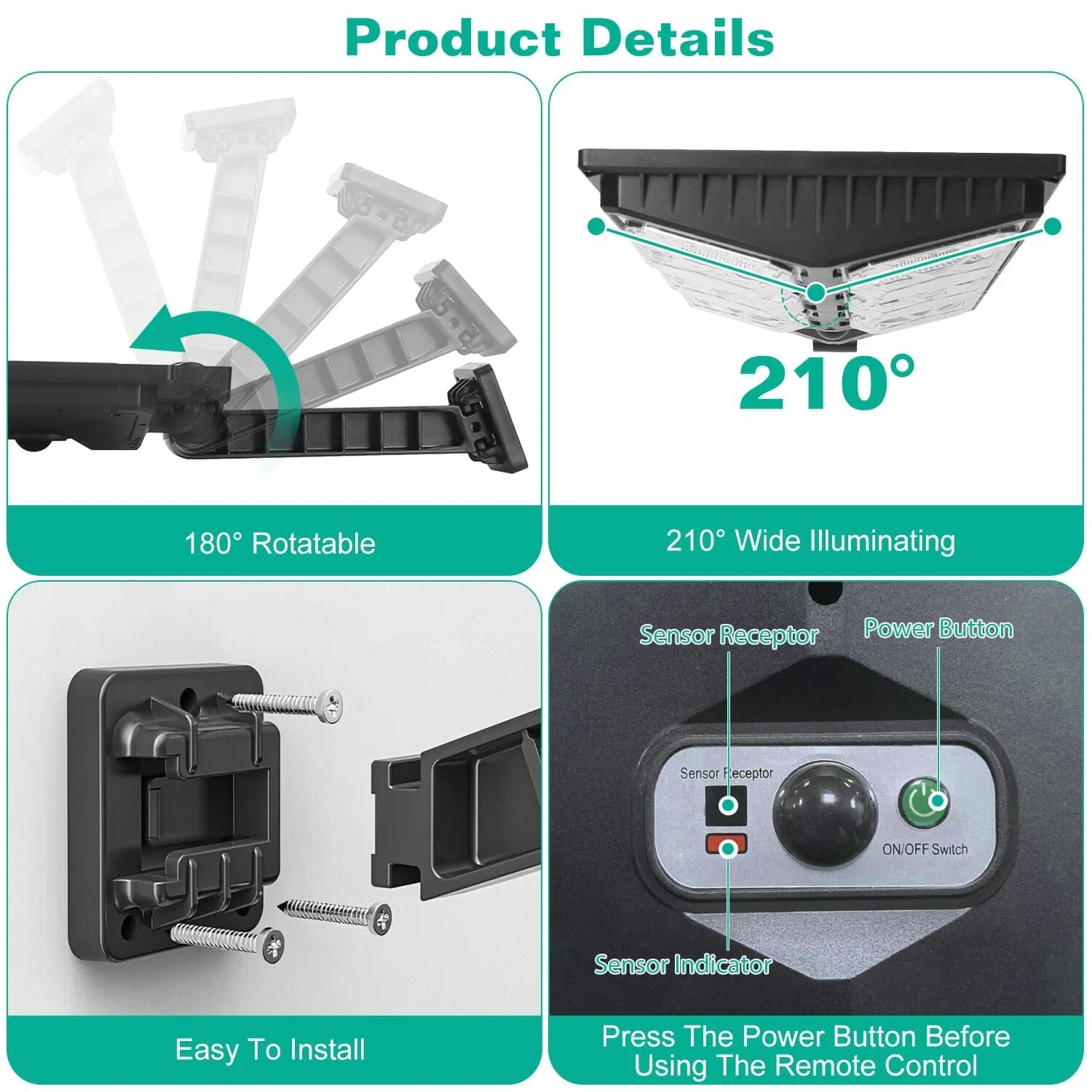 Solar Powered Wall Light Beads PIR Motion Sensor