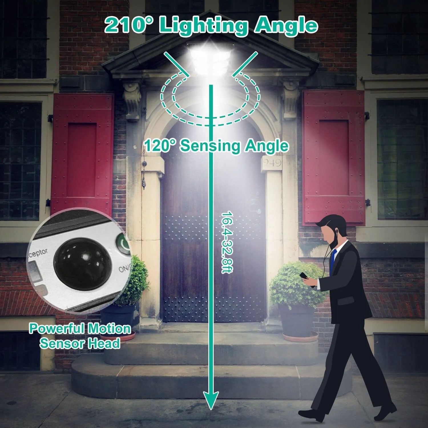 Solar Powered Wall Light Beads PIR Motion Sensor