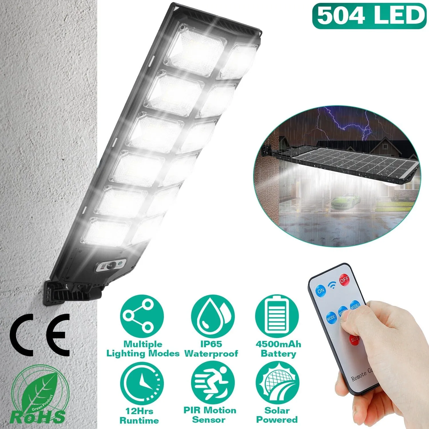 Solar Powered Wall Light Beads PIR Motion Sensor