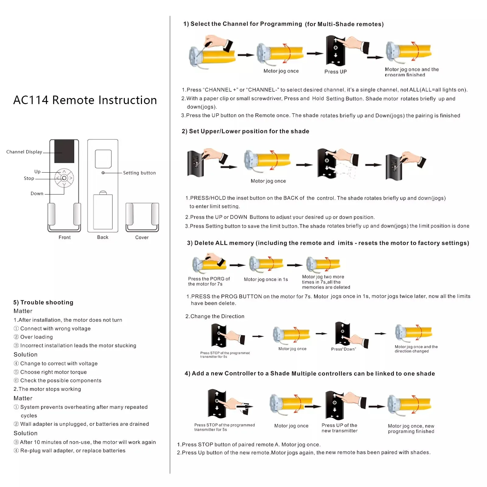 Sortfle AC114-01 Remote Control Compatible EL03-10HH01, 1 Channel Wireless Blinds Controller for Motorized Roller Shades and Blinds