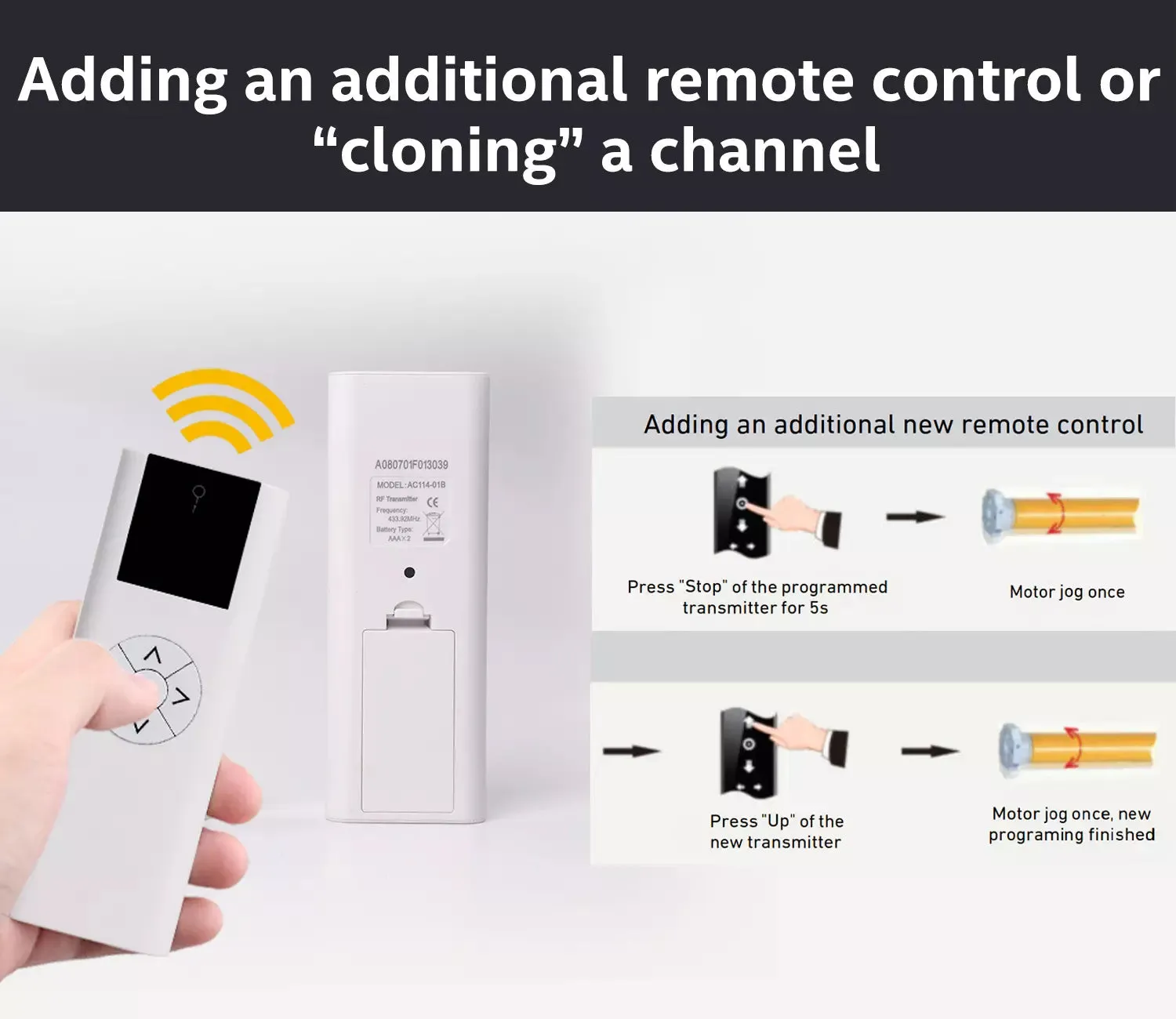 Sortfle AC114-01 Remote Control Compatible EL03-10HH01, 1 Channel Wireless Blinds Controller for Motorized Roller Shades and Blinds