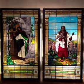 Stained Glass, Leaded Glass Mural, Jesus, Large, Two Unique Murals