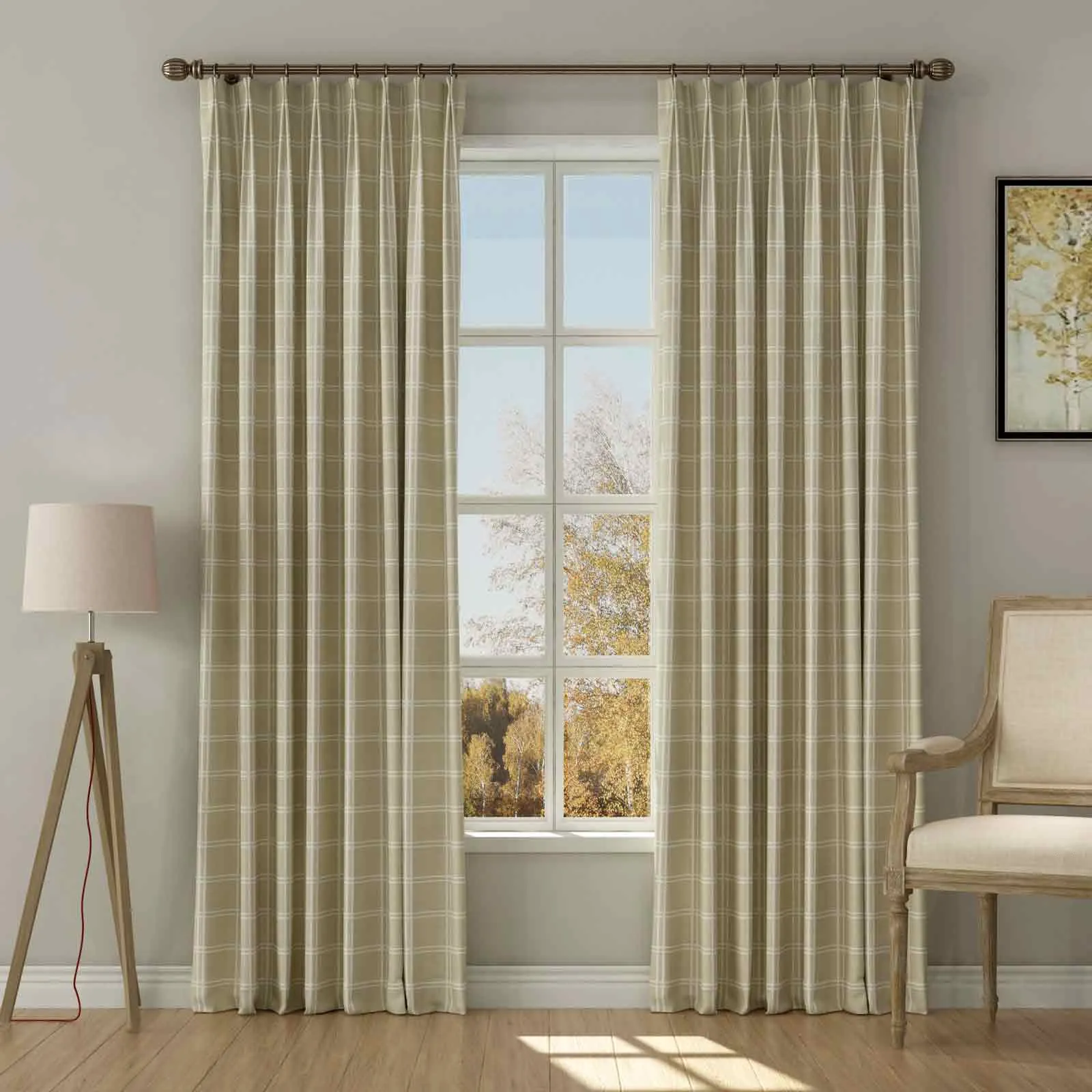Stefana Silber Print Linen Blend Curtain Drapery Pleated