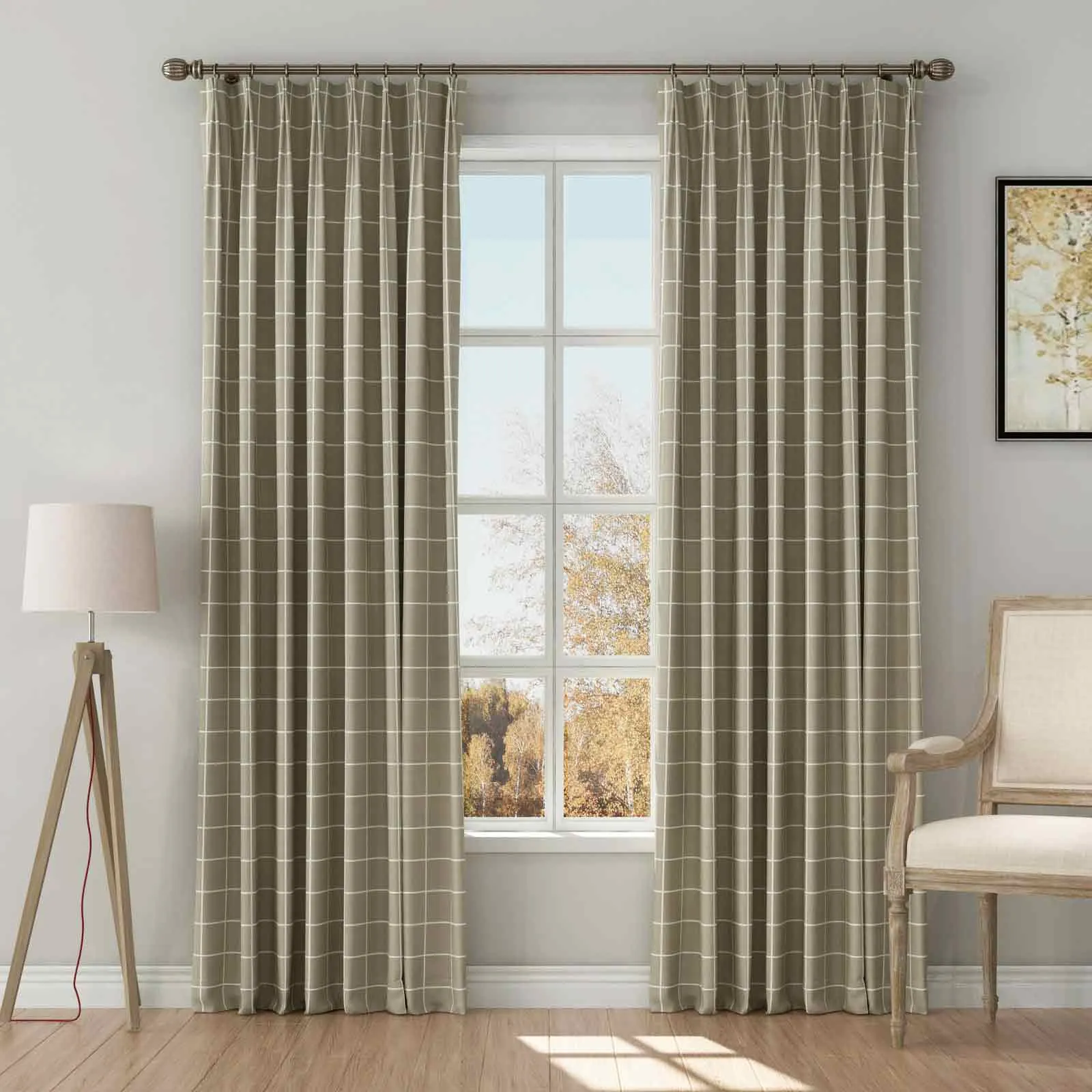 Stefana Silber Print Linen Blend Curtain Drapery Pleated