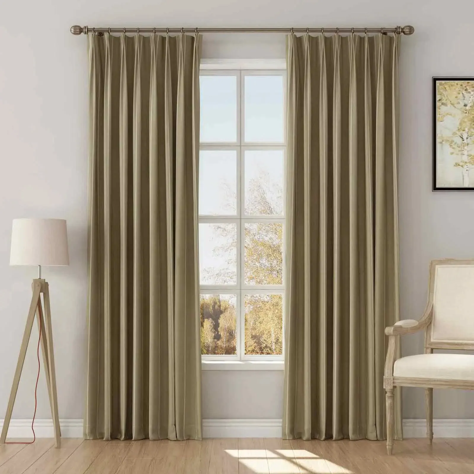 Stefana Silber Print Linen Blend Curtain Drapery Pleated