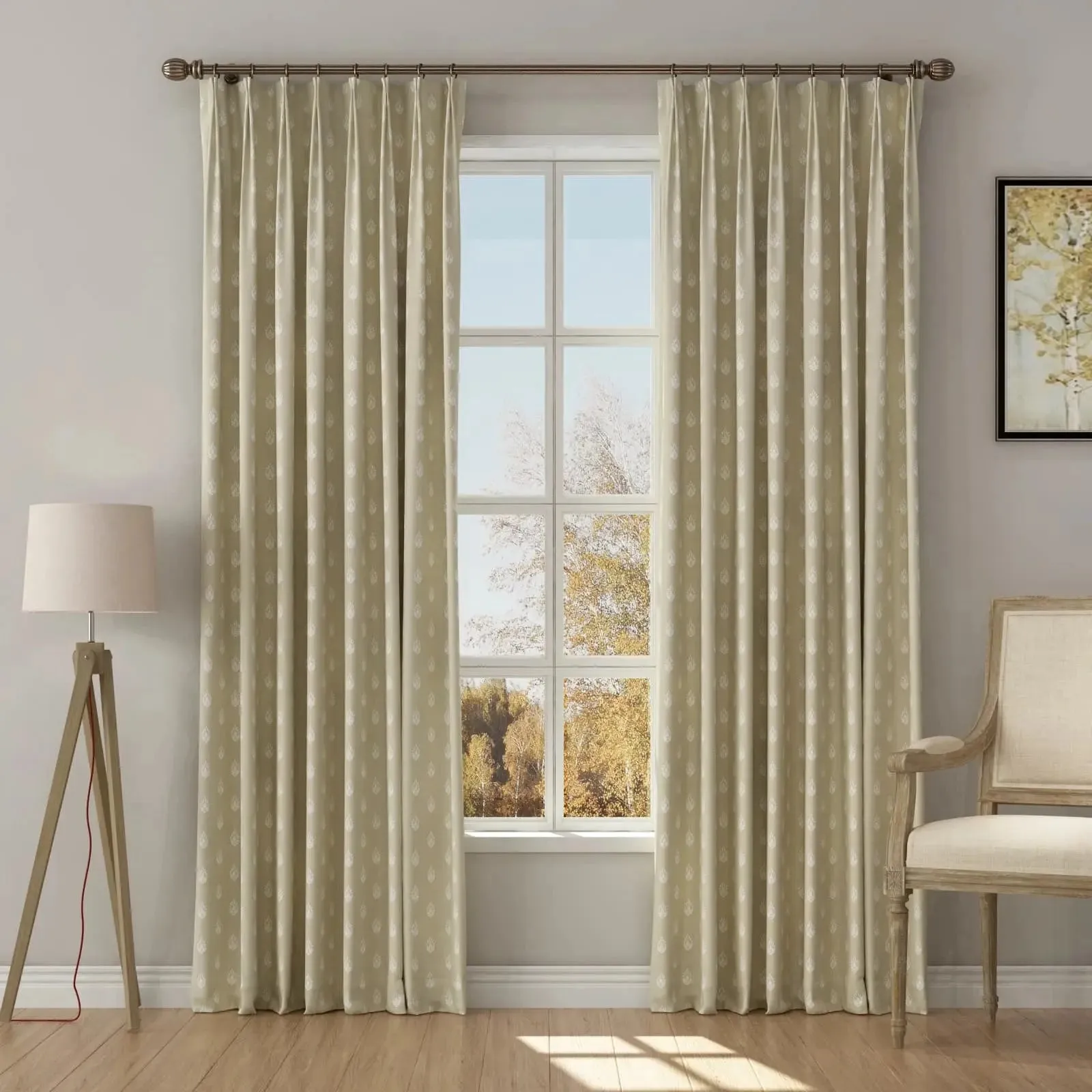 Stefana Silber Print Linen Blend Curtain Drapery Pleated