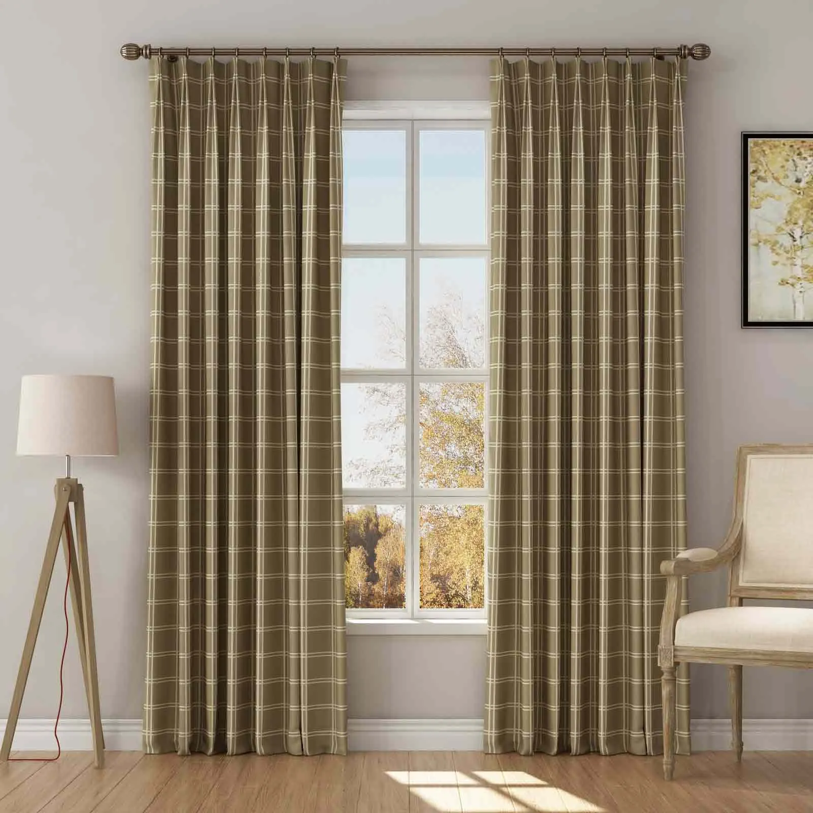 Stefana Silber Print Linen Blend Curtain Drapery Pleated