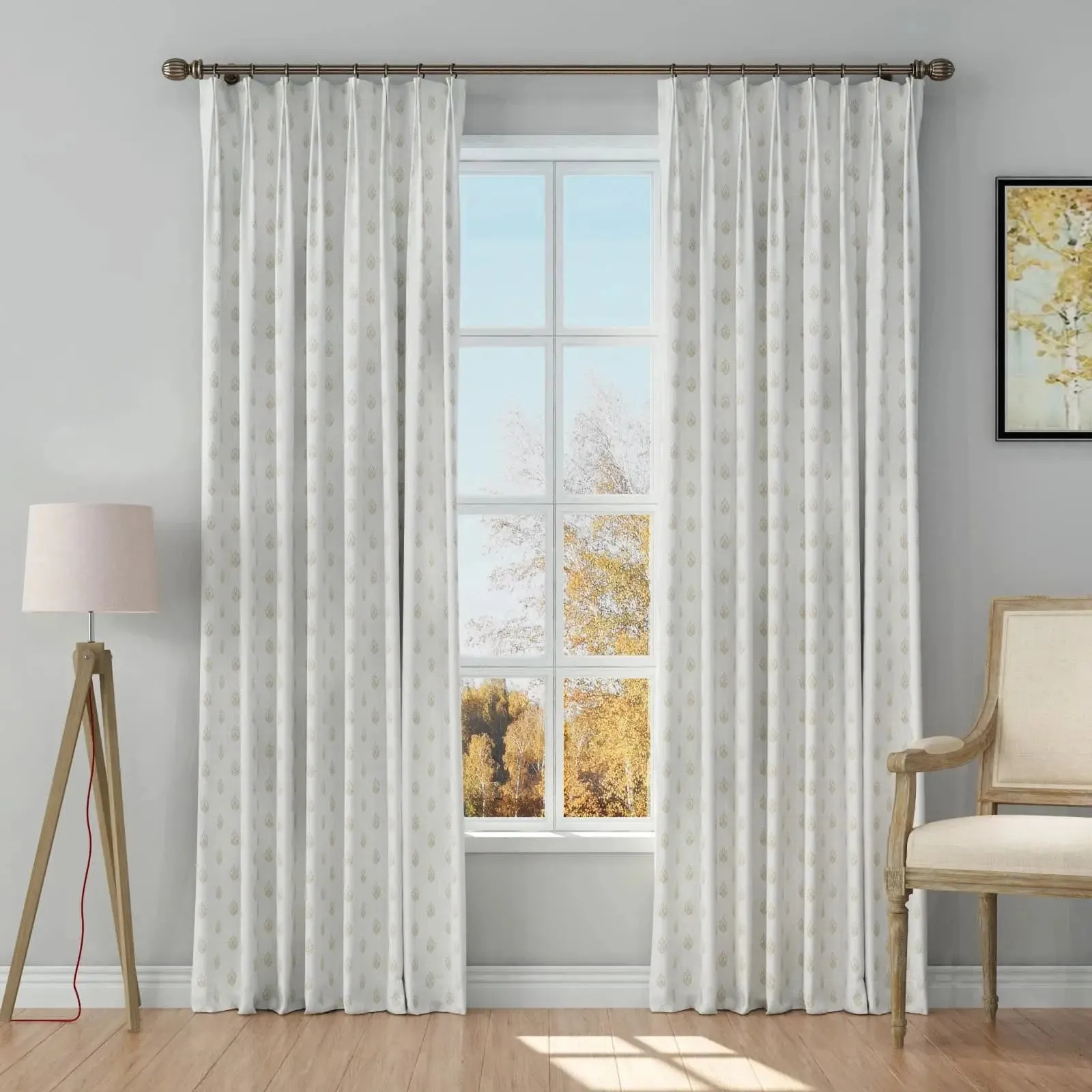 Stefana Silber Print Linen Blend Curtain Drapery Pleated
