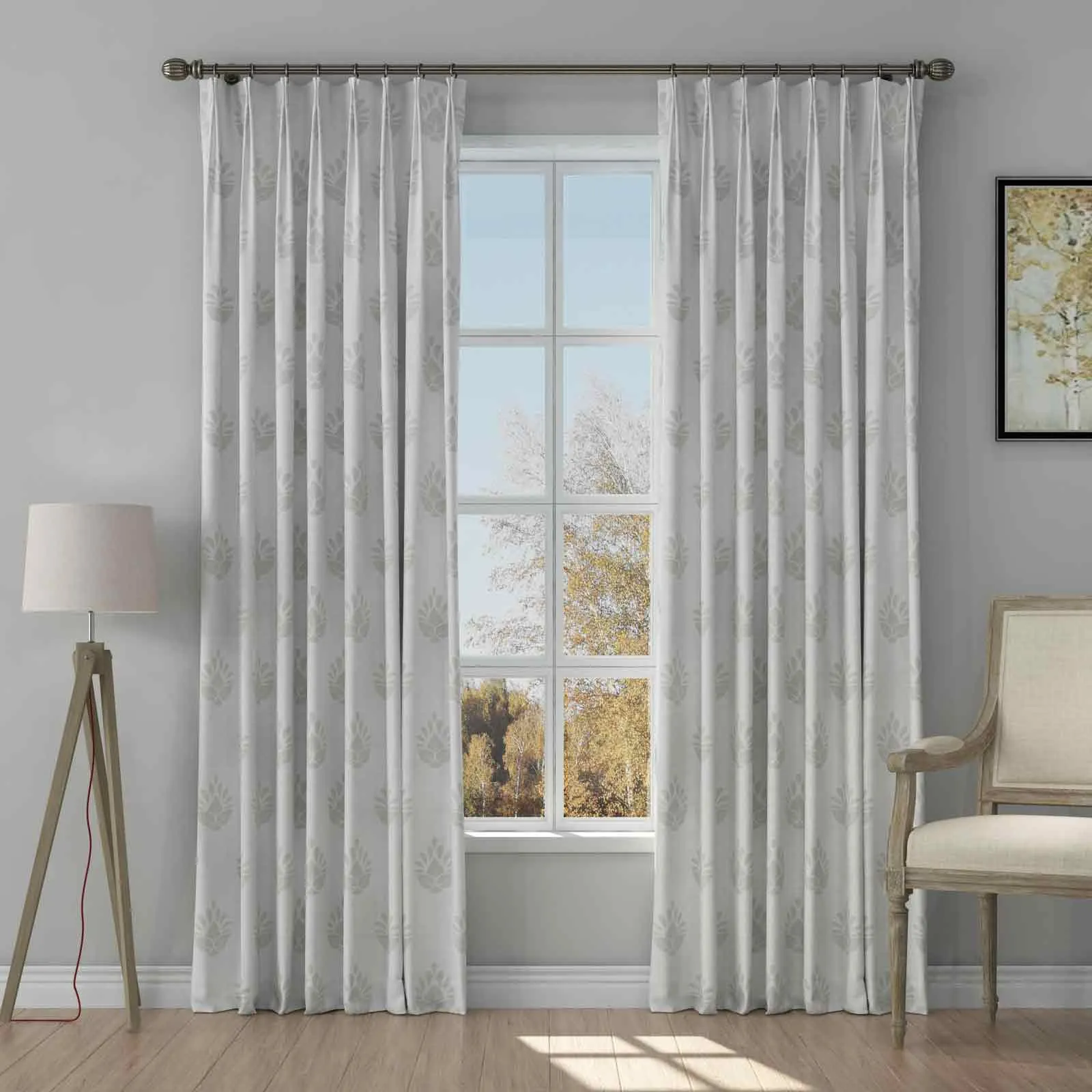 Stefana Silber Print Linen Blend Curtain Drapery Pleated