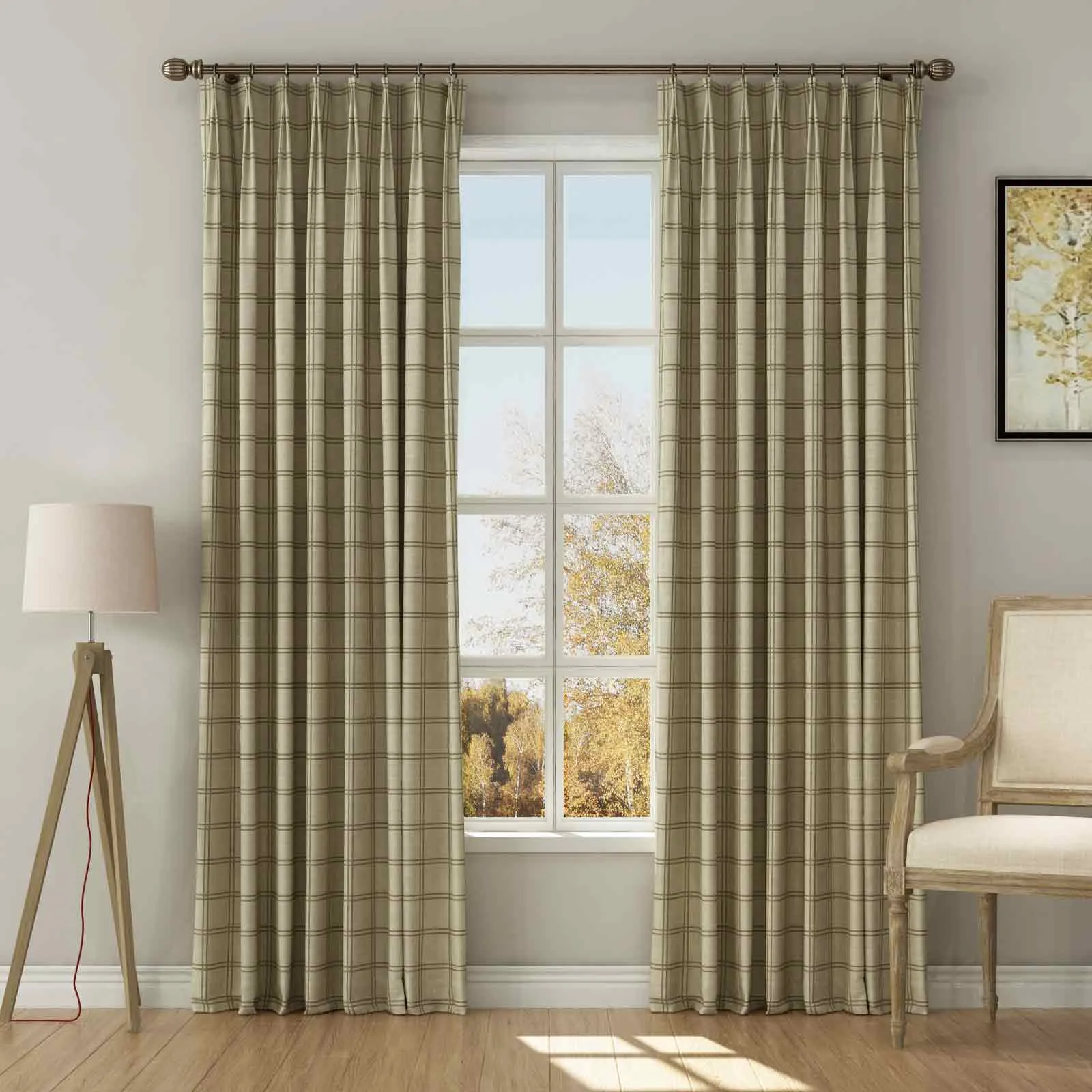 Stefana Silber Print Linen Blend Curtain Drapery Pleated