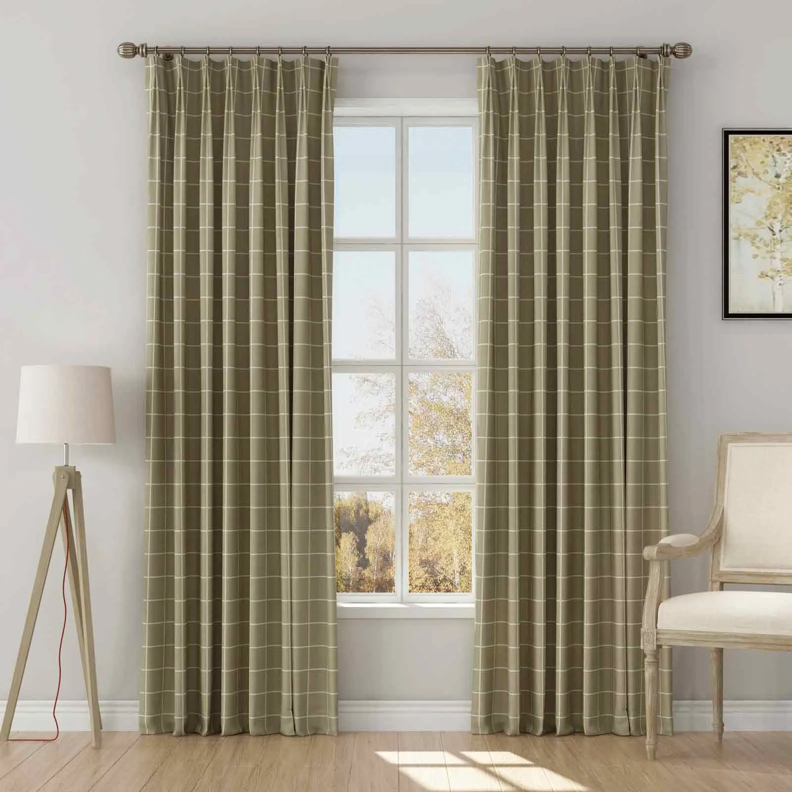 Stefana Silber Print Linen Blend Curtain Drapery Pleated