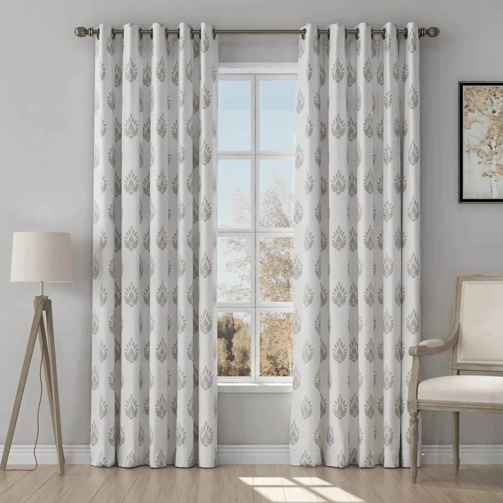 Stefana Silber Print Linen Curtain Drapery Grommet