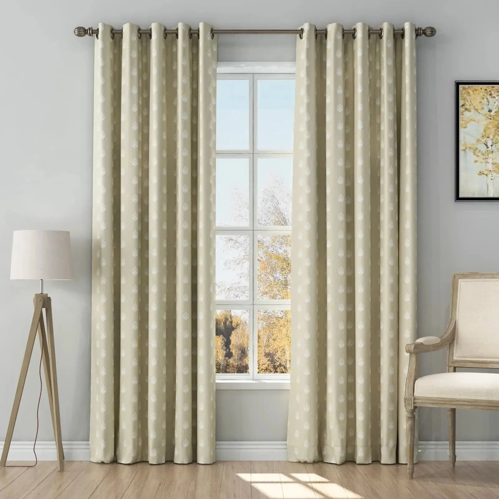 Stefana Silber Print Linen Curtain Drapery Grommet