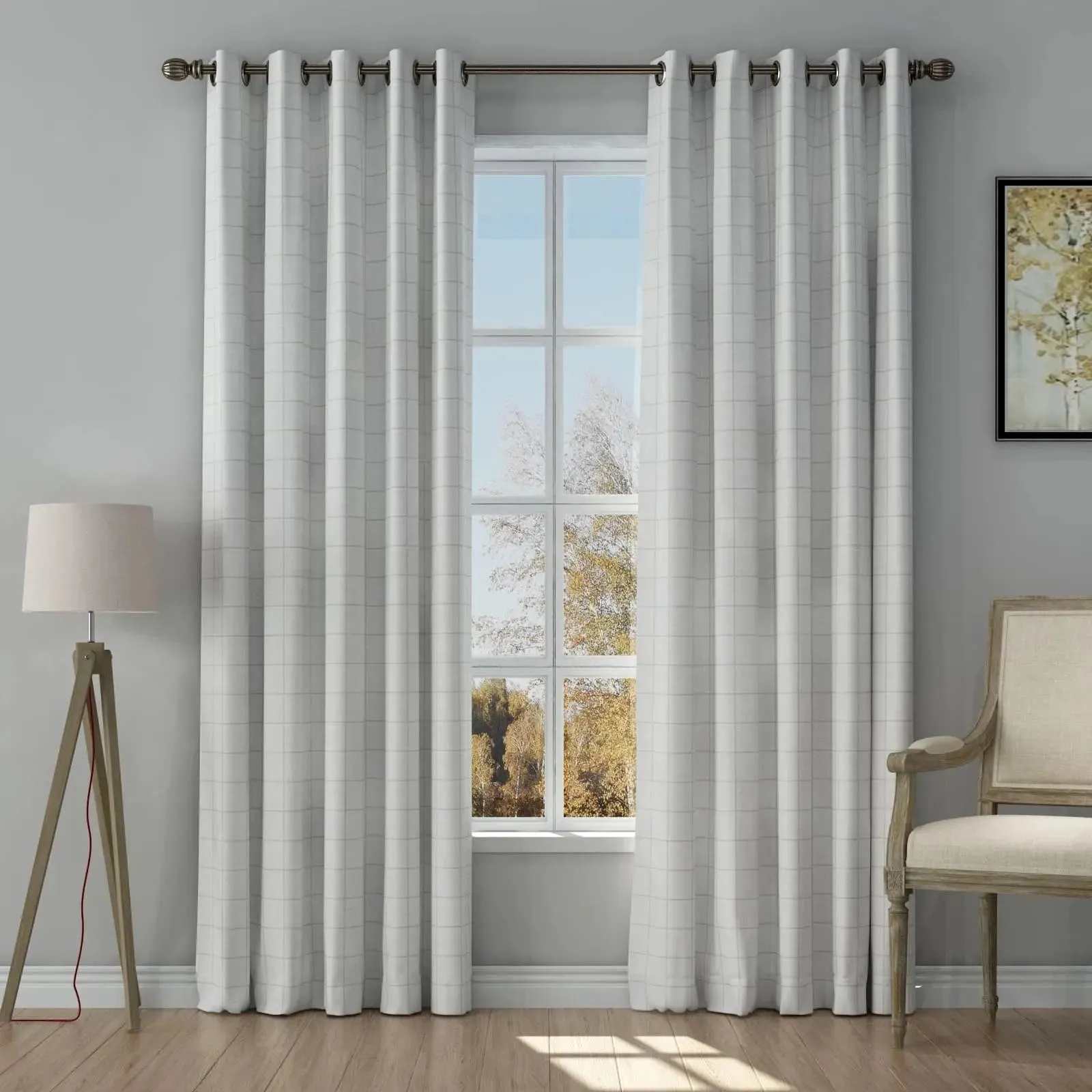 Stefana Silber Print Linen Curtain Drapery Grommet