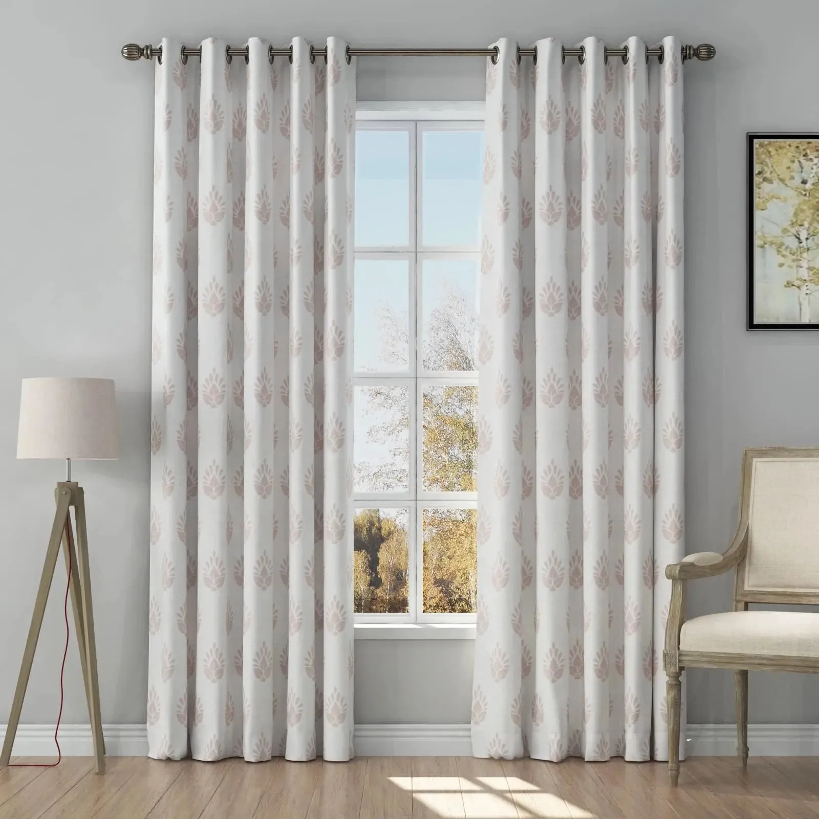 Stefana Silber Print Linen Curtain Drapery Grommet