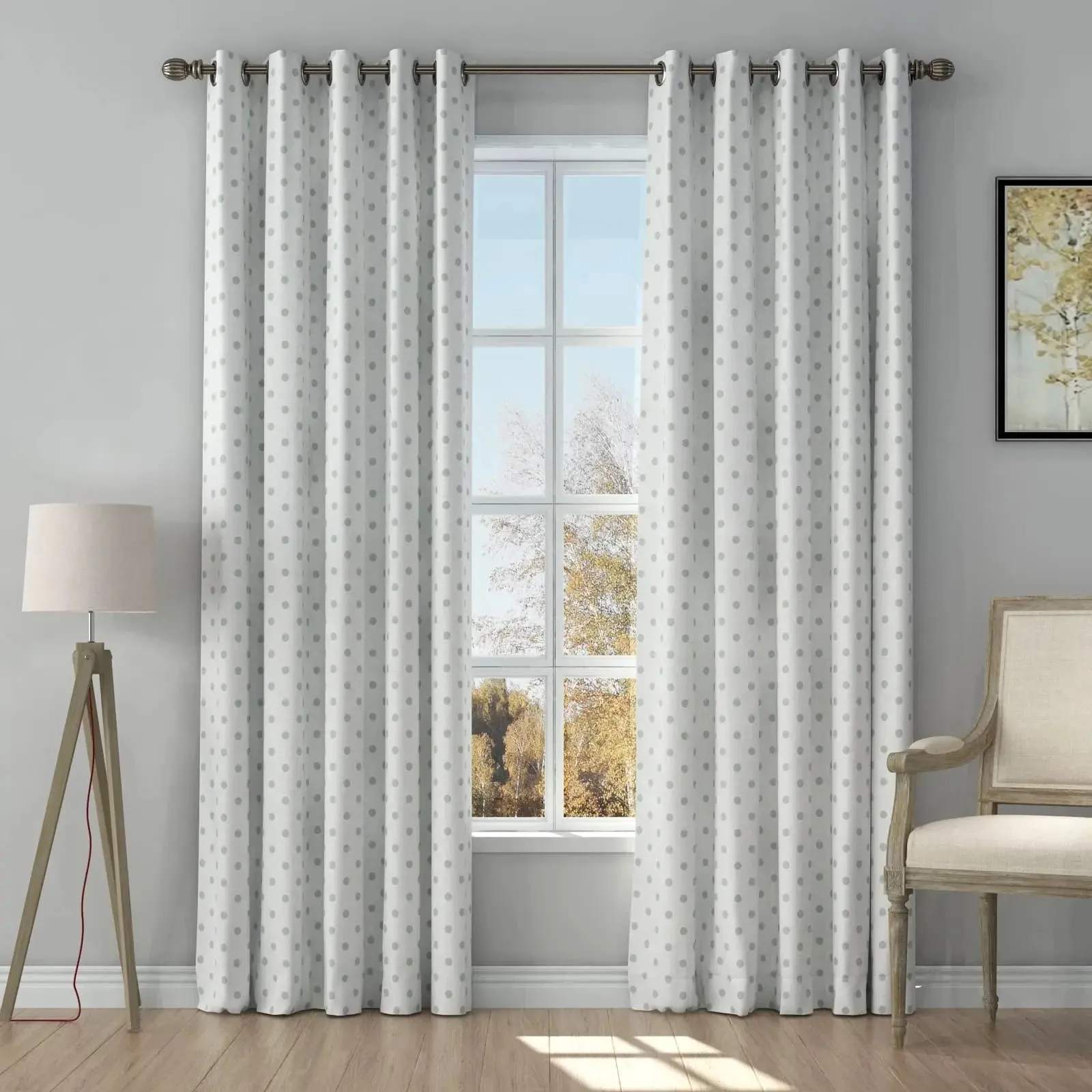 Stefana Silber Print Linen Curtain Drapery Grommet