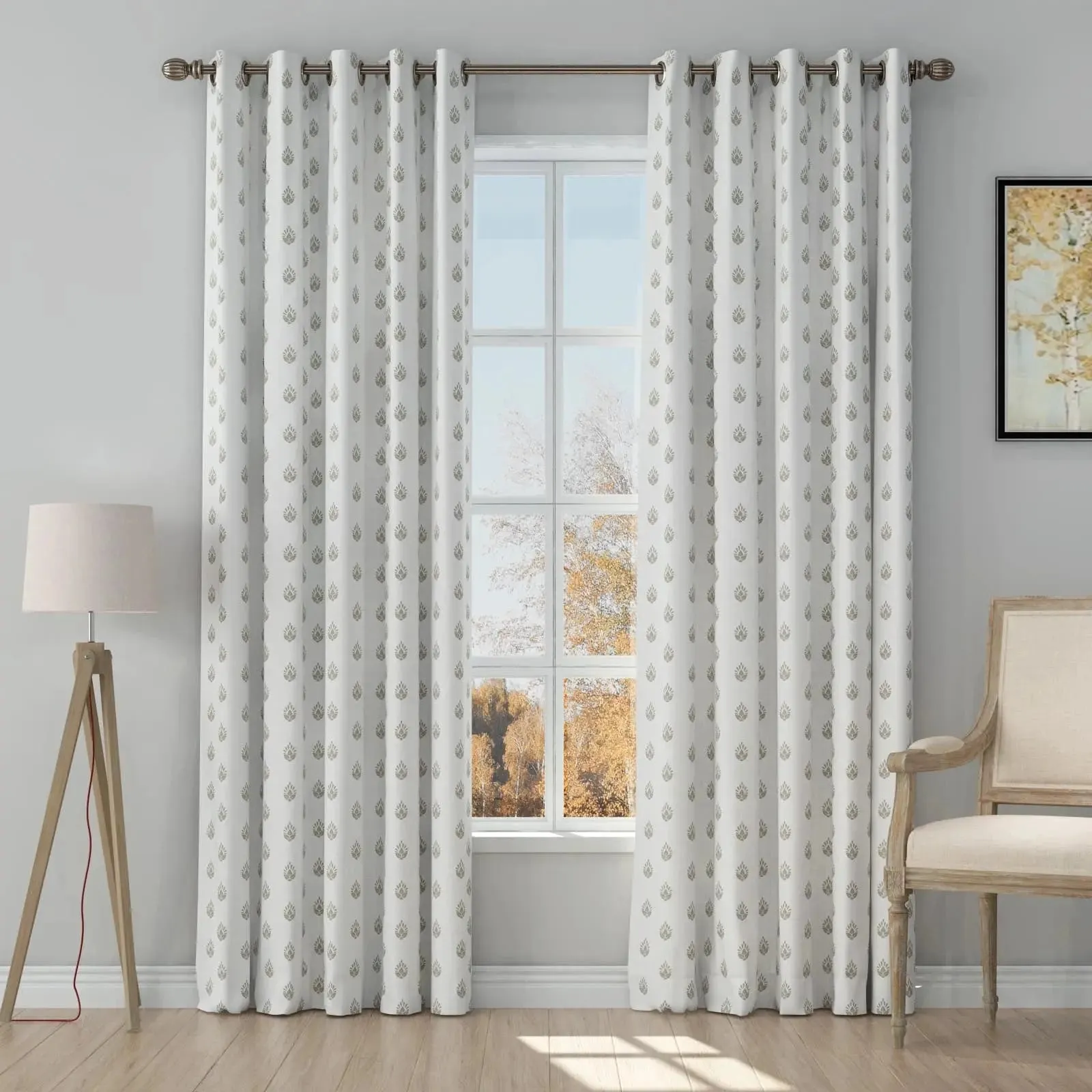 Stefana Silber Print Linen Curtain Drapery Grommet
