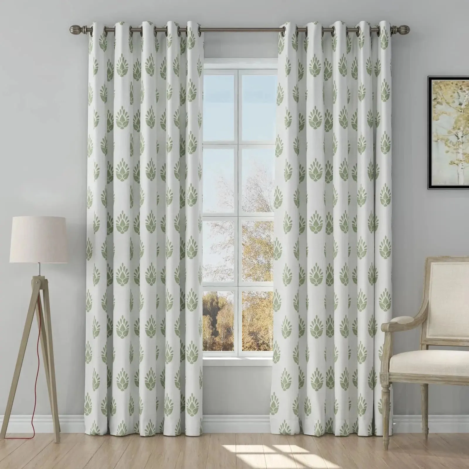 Stefana Silber Print Linen Curtain Drapery Grommet