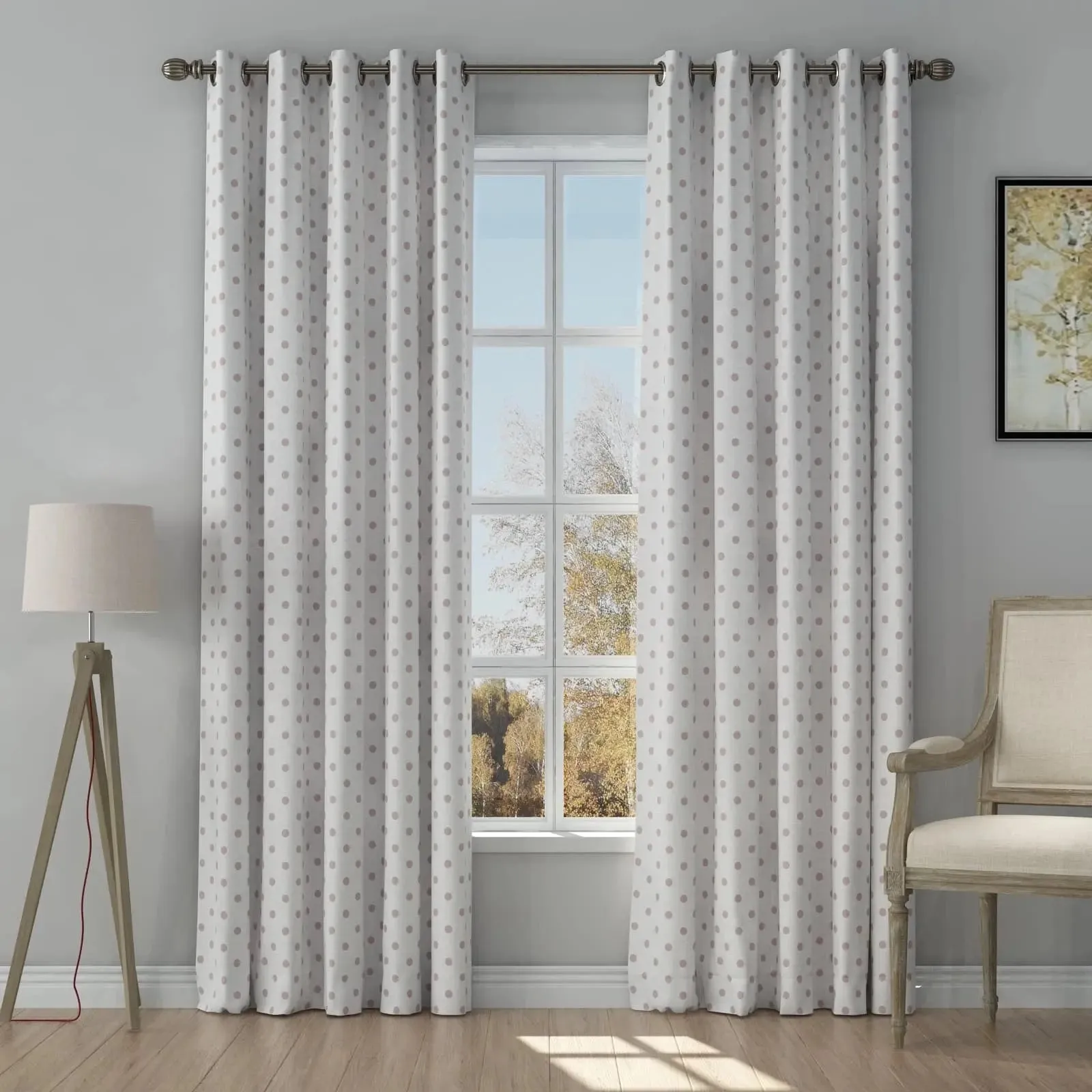 Stefana Silber Print Linen Curtain Drapery Grommet