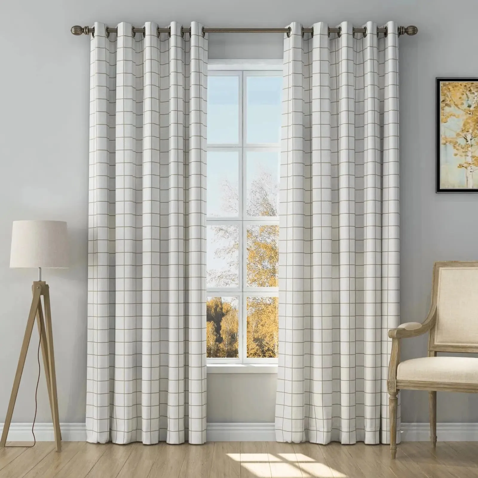 Stefana Silber Print Linen Curtain Drapery Grommet