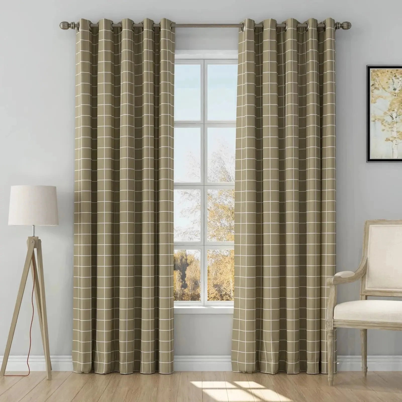 Stefana Silber Print Linen Curtain Drapery Grommet